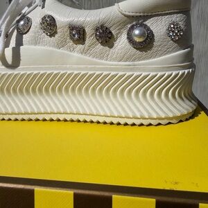 Circus by Sam Edelman Cream Platform Sneakers with Jewel Studs